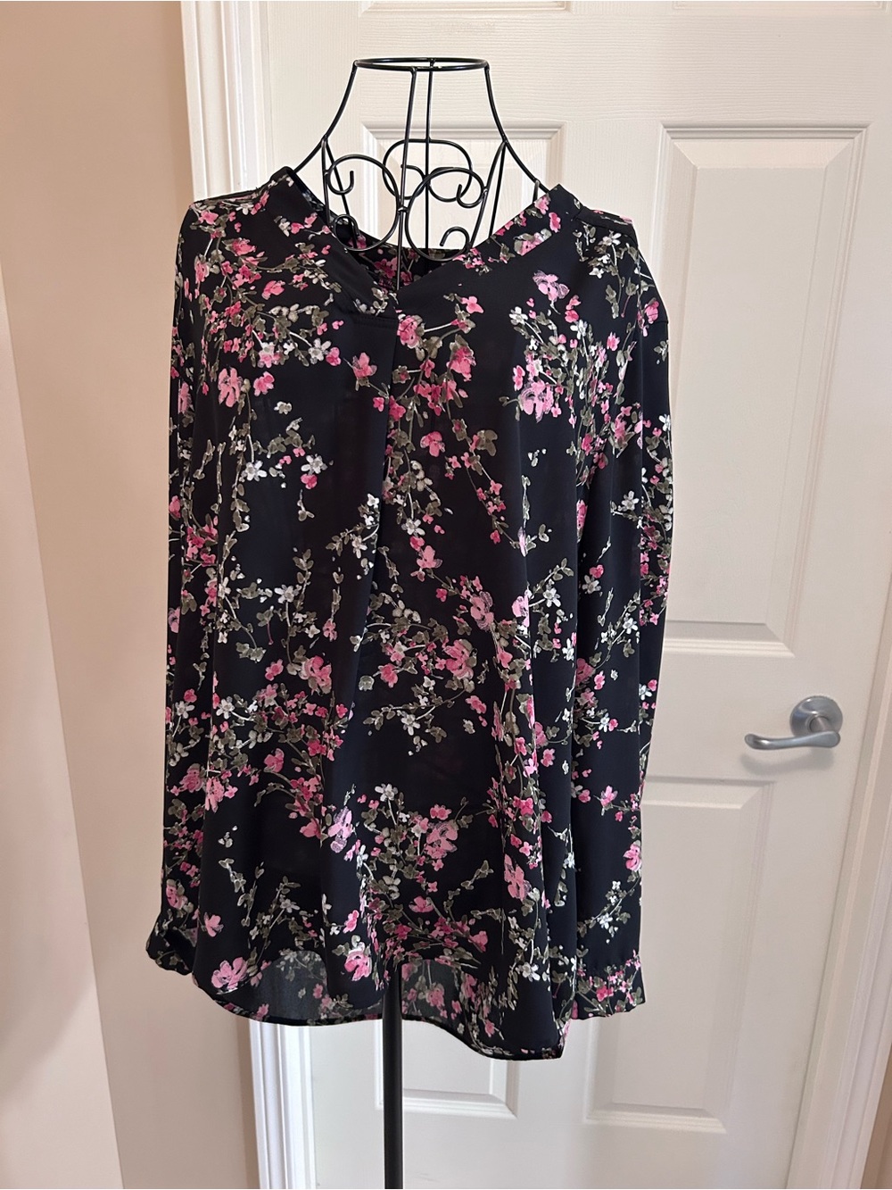 Nine West Black Blouse with Pink Floral Print